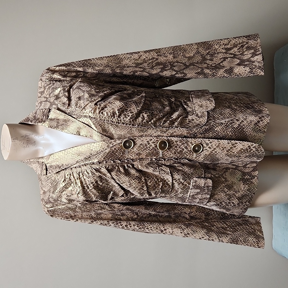 Chico's Snakeskin Jacket Gold Metallic Size 2
